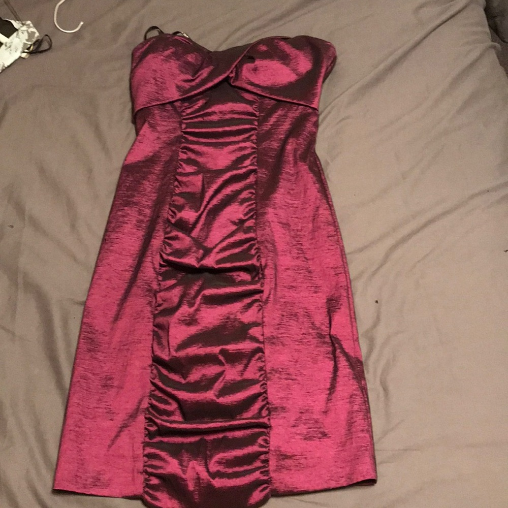 Xscape plum metalic strapless cocktail dress
